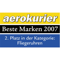 Grafik zur Auszeichnung -  Beste Marken 2007 - des Fachmagazins aerokurier mit dem Hinweis: 2. Platz in der Kategorie Fliegeruhren.