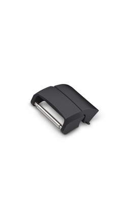 Bead-blasted stainless steel case adapter with black hard coating for DuoFlex diving strap system – Front view with strap