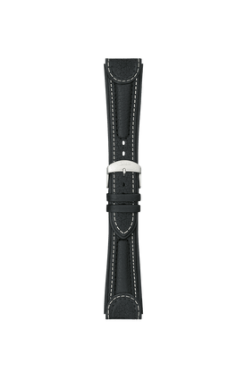 Black cowhide leather strap integrated in the case – Front view with strap