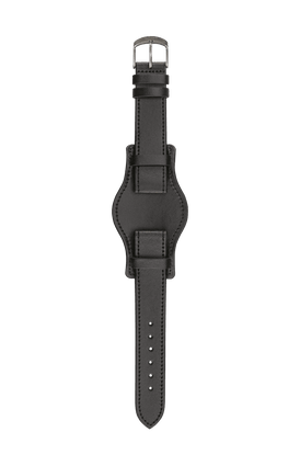 Black cowhide strap with leather underlay – Front view with strap