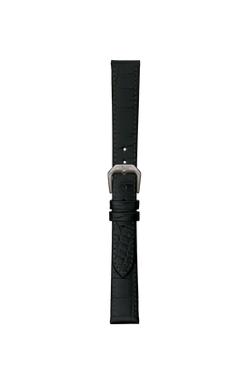 Bracelet en cuir de vachette noir avec gaufrage en cuir d'alligator – Vue de face avec bracelet