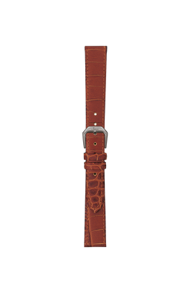 Cognacfarbenes Rindslederarmband mit Alligatorlederprägung – Frontalansicht mit Band