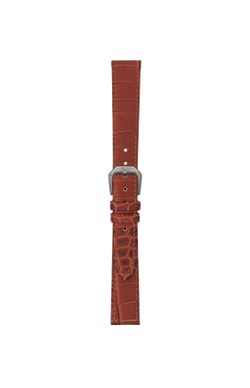 Bracelet en cuir de vachette couleur cognac avec gaufrage en cuir d'alligator – Vue de face avec bracelet
