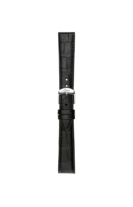 Black cowhide leather strap with alligator leather embossing – Front view with strap