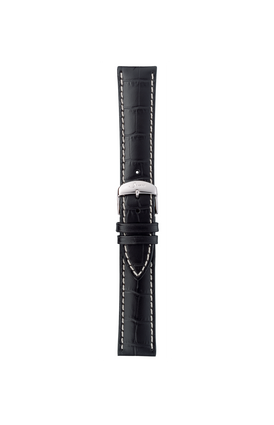 Black cowhide leather strap with alligator leather embossing – Front view with strap