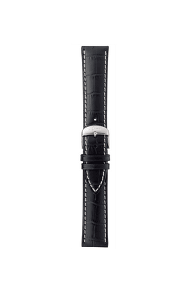 Black cowhide leather strap with alligator leather embossing – Front view with strap