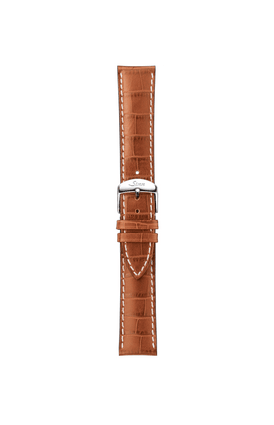 Cognac-coloured cowhide leather strap with alligator leather embossing – Front view with strap