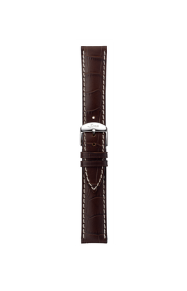 Mocha-coloured cowhide leather strap with alligator leather embossing – Front view with strap