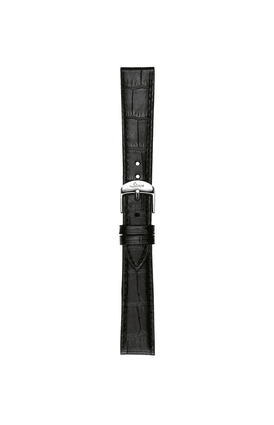 Black cowhide leather strap with alligator leather embossing – Front view with strap