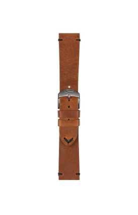 Brown vintage-look cowhide leather strap – Front view with strap
