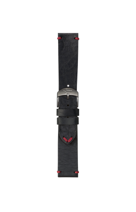 Black vintage-look cowhide leather strap – Front view with strap