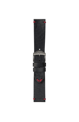 Bracelet en cuir de vachette noir à l'aspect vintage – Vue de face avec bracelet