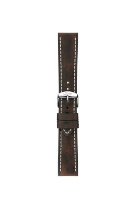 Dark brown vintage-look cowhide leather strap – Front view with strap