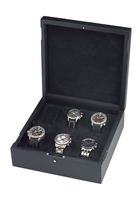 Élégant coffret en bois pour six montres – Vue de face avec bracelet