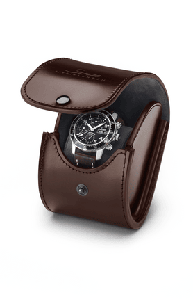 Mocha-coloured high-quality travel case made from the finest English saddle leather
